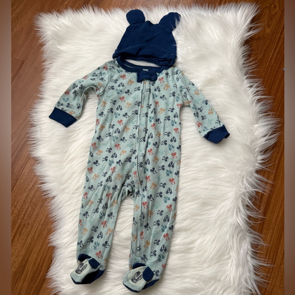 Mickey Mouse Baby One-Piece Footed Pajamas with hat
